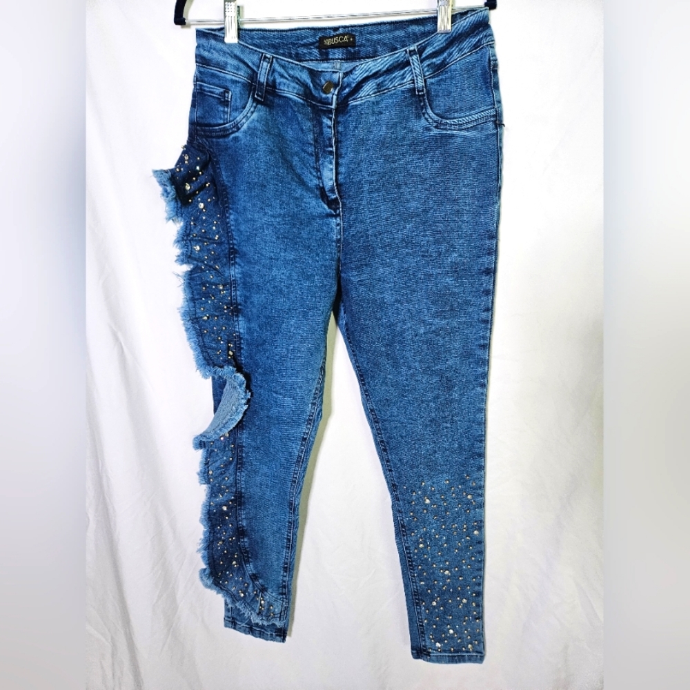 La Busca Rhinestone Stretch Denim Jeans